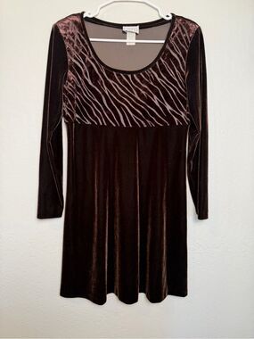 Expo Vintage Dark Brown Velvet Long Sleeve A-Line Babydoll Dress Size 6